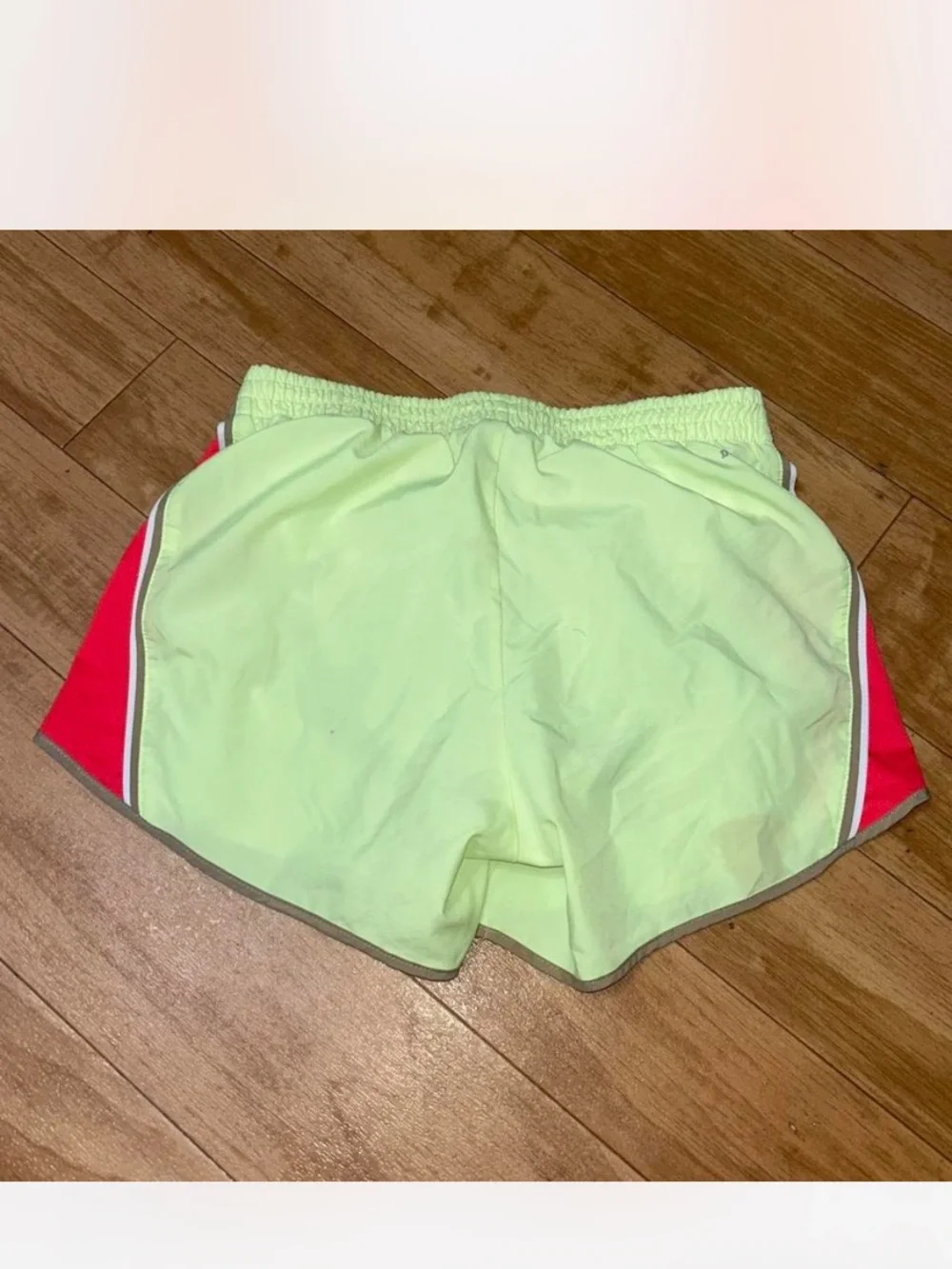 Nike Neon Lime Athletic Shorts with Red Center Panel